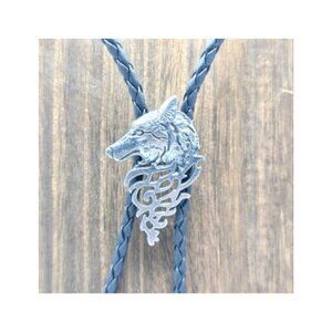 Western Wear Silver Tone Wolf Head Bolo Lariat Tie Men's Accessories Metal
